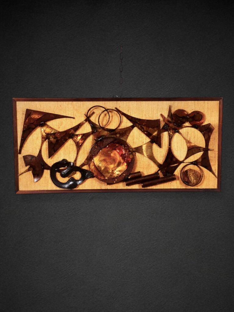 Henrik Horst, metal Brutalist 1960's sculptural relief on frame