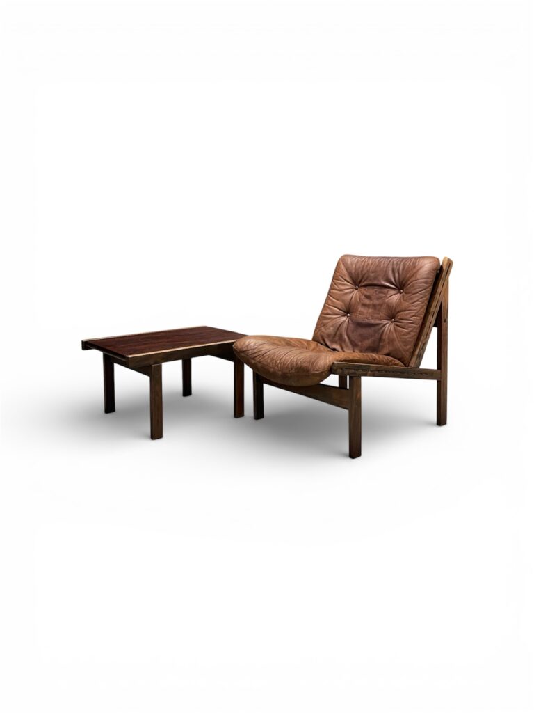 Vintage lounge chair and matching rosewood coffee table, model